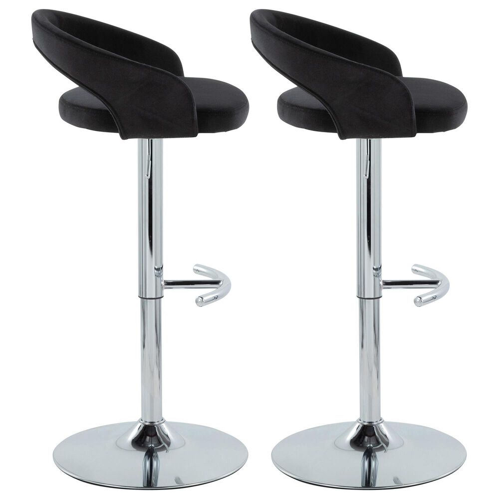 LumiSource Grotto Swivel Adjustable Bar Stool with Black Velvet Upholstery in Chrome (Set of 2), , large
