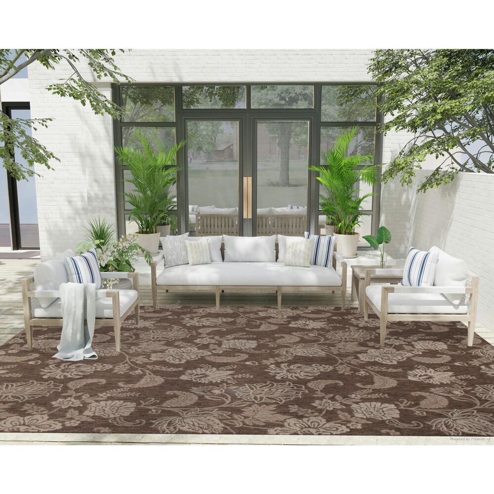 Nourison Garden Oasis Floral Mocha 9&#39; x 12&#39; Indoor/Outdoor Area Rug, , large