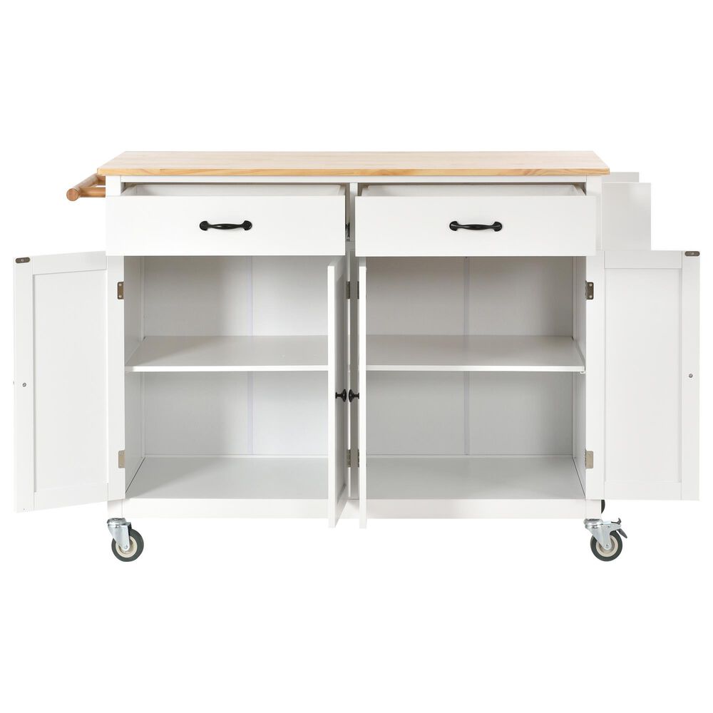 HOMLUX 54" Kitchen Island Cart with Solid Wood Top and Locking Wheels in White, , large