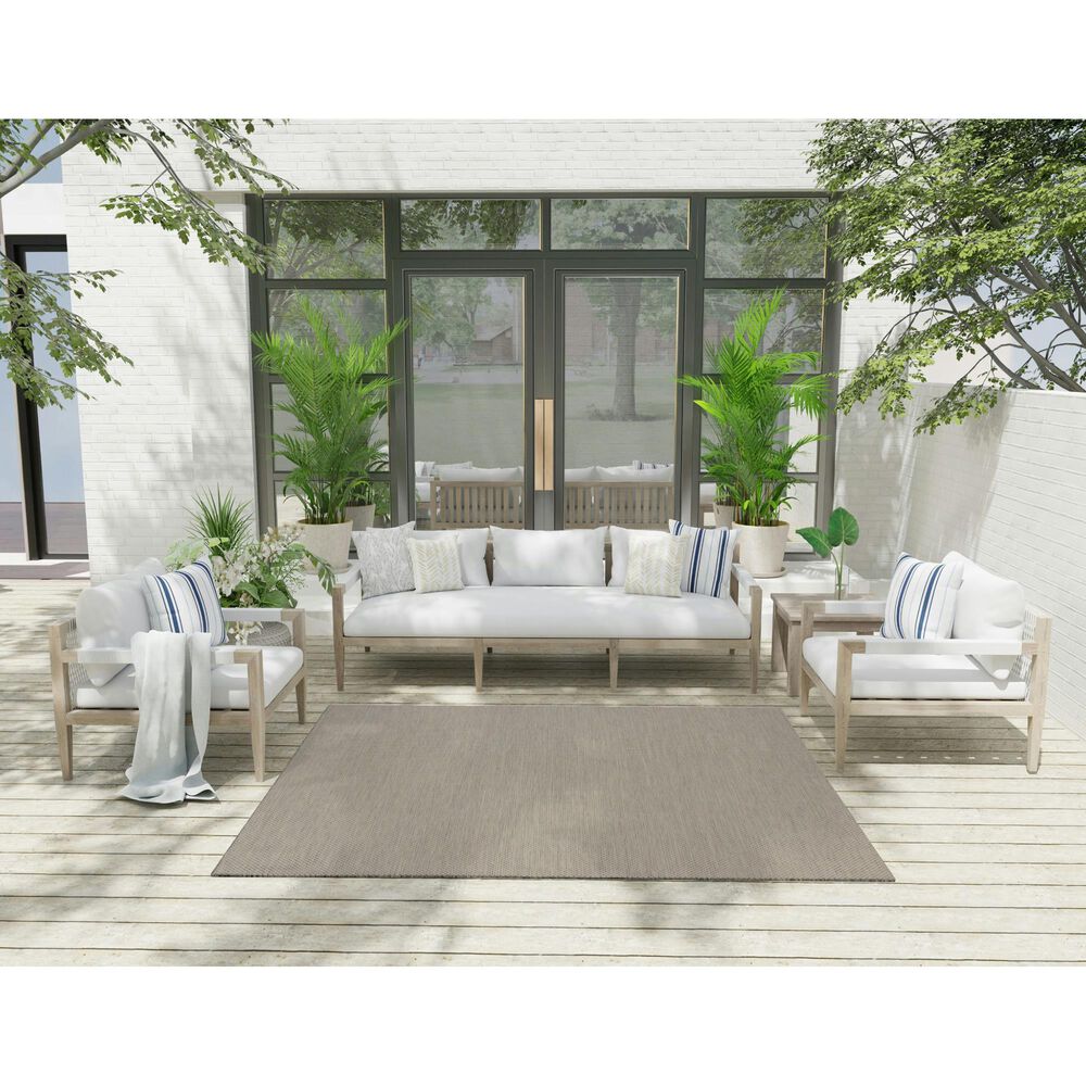 Nourison Courtyard Ivory and Silver 6&#39; Square Indoor/Outdoor Area Rug, , large