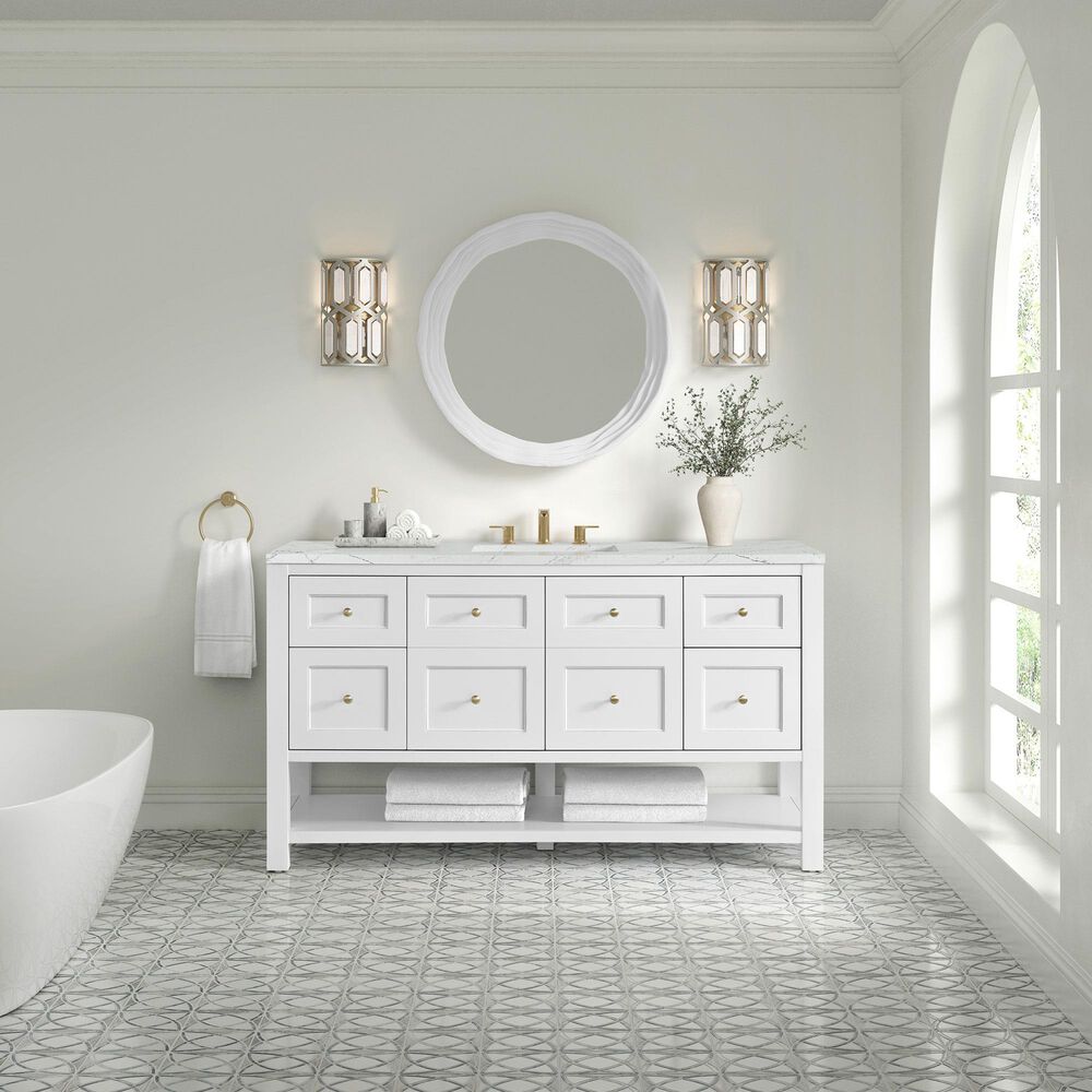 James Martin Vanities Breckenridge 60" Single Bathroom Vanity in Bright White with 3 cm Ethereal Noctis Quartz Top, Rectangular Sink and FreePower Wireless Charger, , large