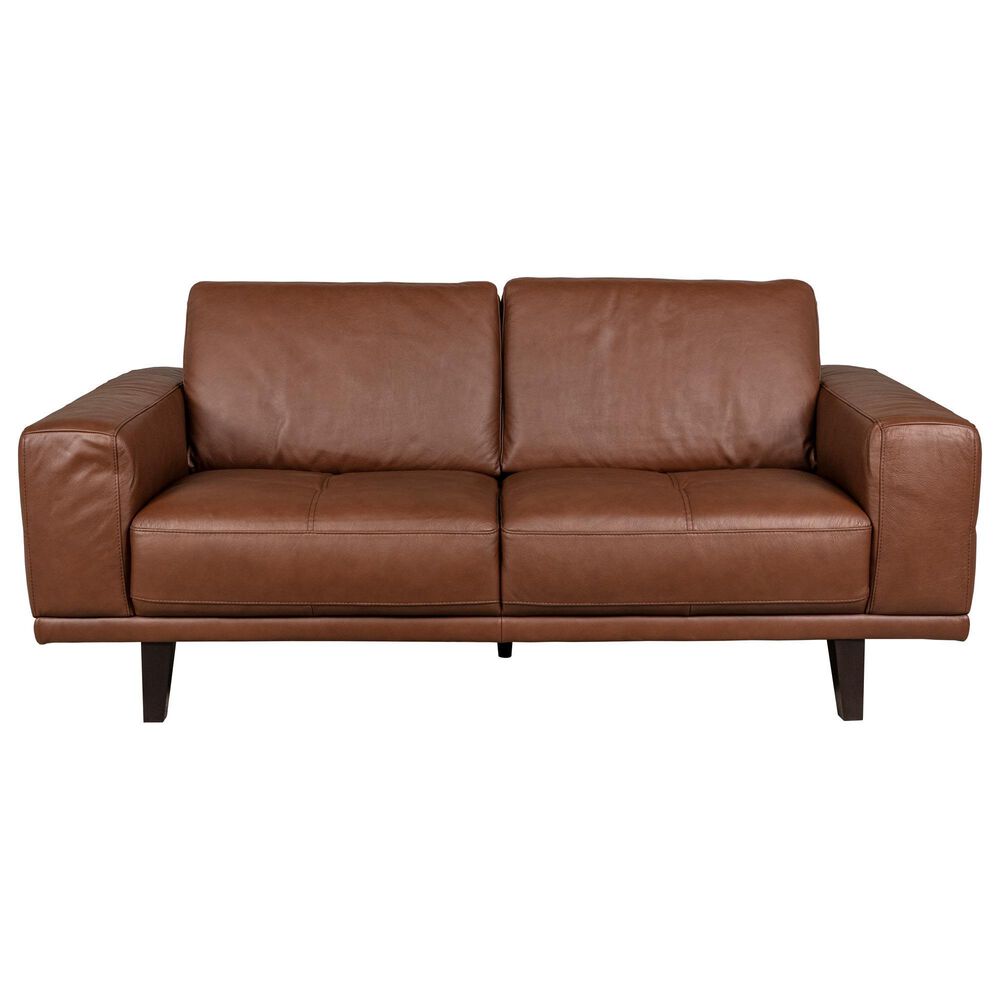 Natuzzi Editions Seville Stationary Leather Loveseat in Pasadena Brown, , large