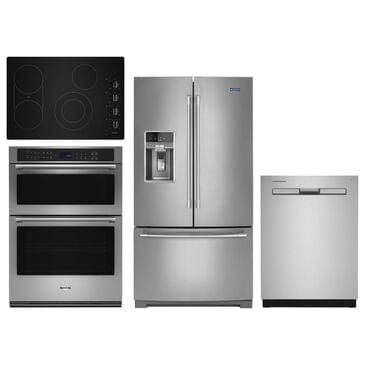Maytag 4-Piece Kitchen Package with 36" French Door Refrigerator and Wall Oven Microwave in Stainless Steel, , large