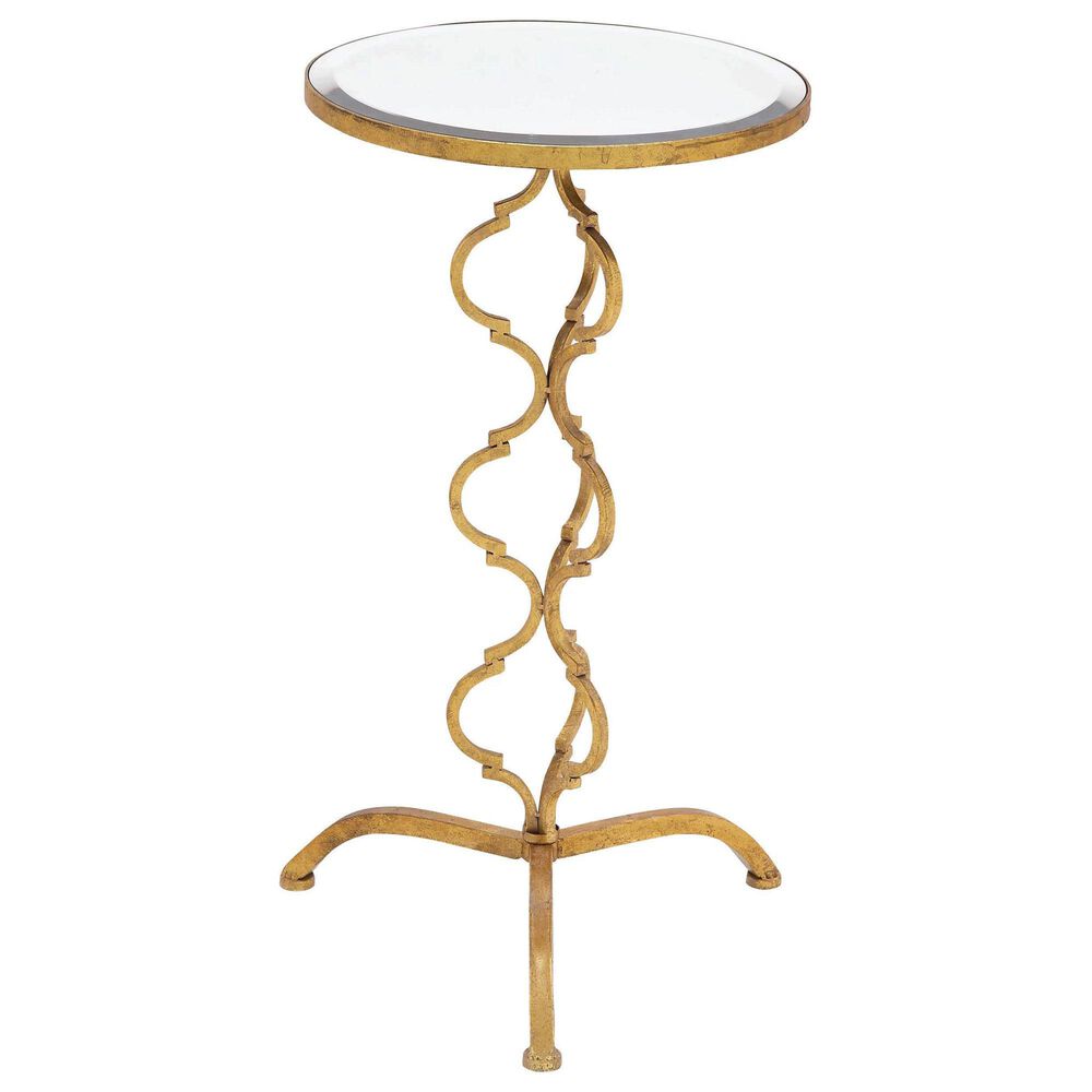 Maple and Jade Quatrefoil End Table with Mirrored Glass Top in Gold, , large