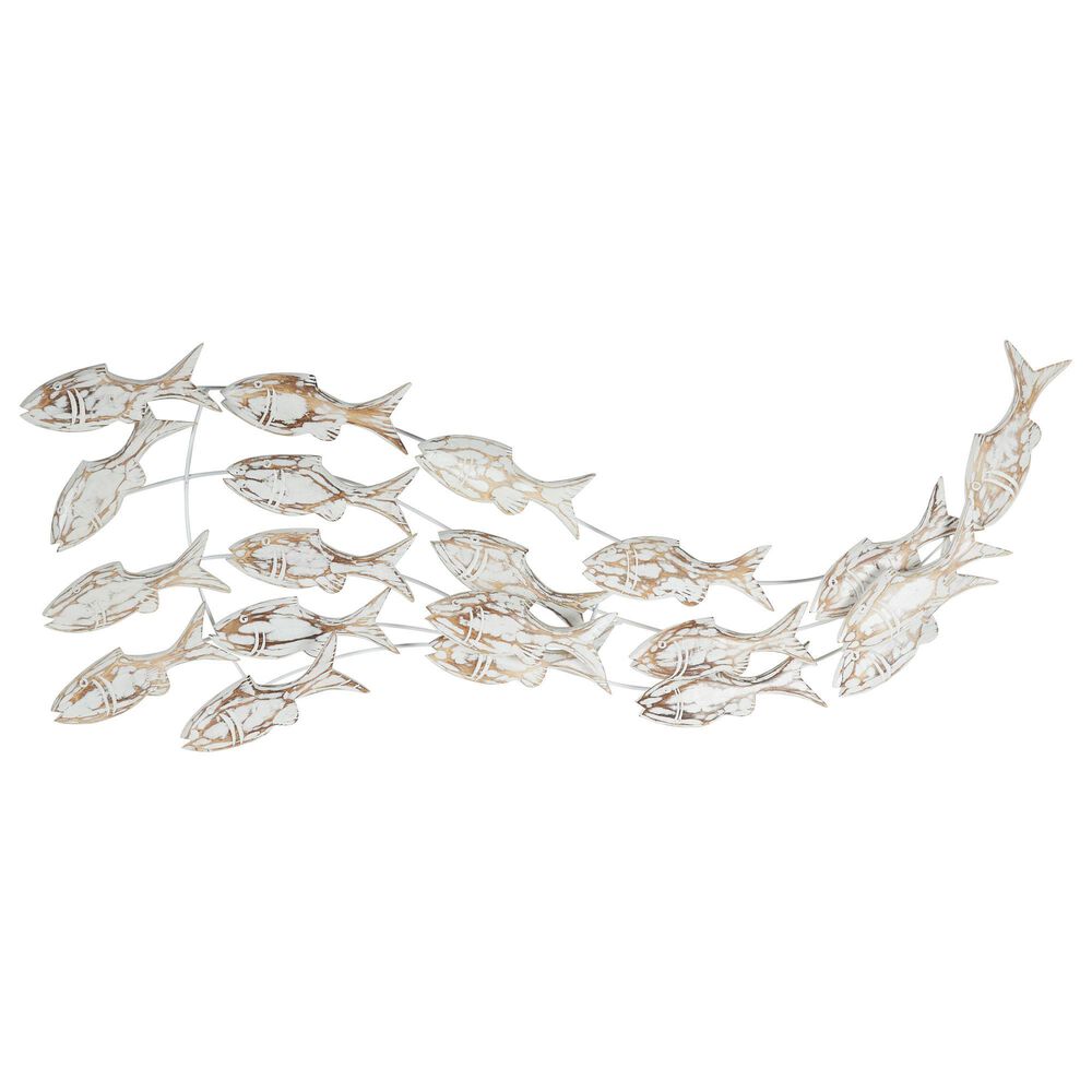 Maple and Jade 17&quot; x 45&quot; Fish Wall Decor in White and Brown, , large