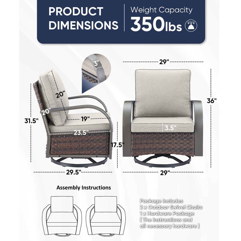 Sunwell Garden 36" Patio Swivel Glider Chair with Metal Armrest in Beige (Set of 2), , large