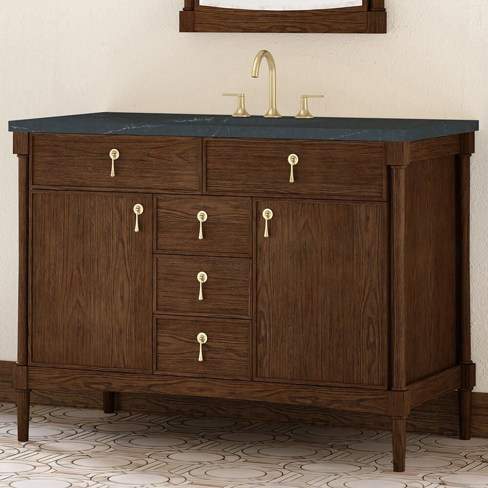 James Martin Kinnsden 48" Single Bathroom Vanity in Sable Oak with 3 cm Charcoal Soapstone Silestone Top and Rectangular Sink, , large