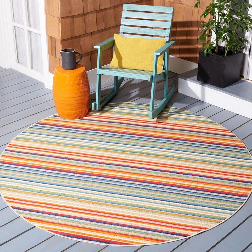 Safavieh Cabana CBN323A 5&#39;3&quot; Round Ivory and Green Indoor/Outdoor Area Performance Rug, , large