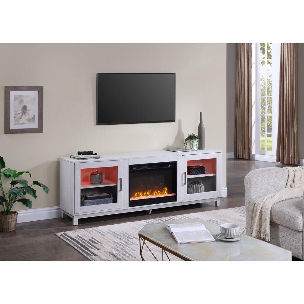 HOMLUX 70" TV Stand Console with Fireplace and LED Storage in White, , large