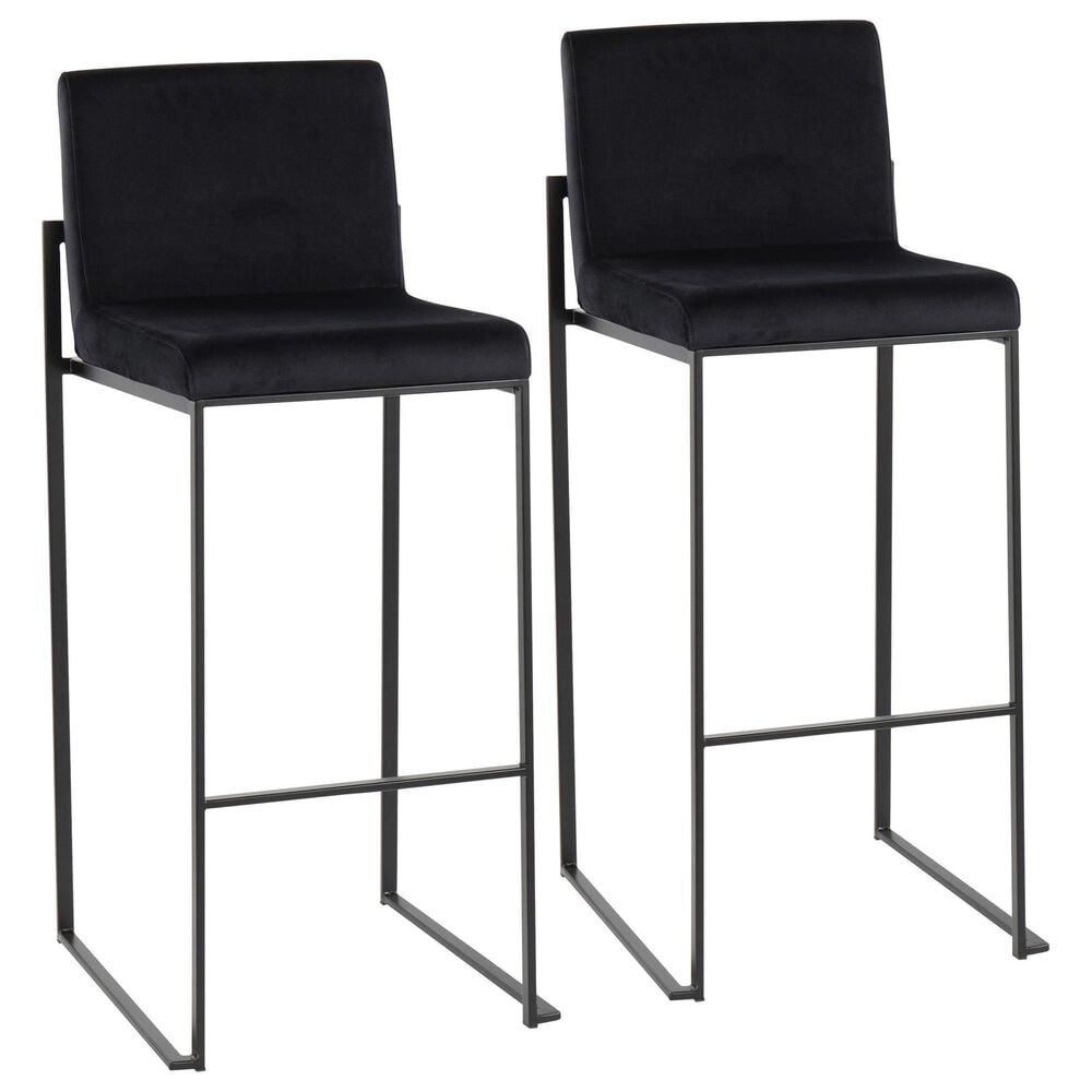 Lumisource Fuji Stackable Barstool with Black Velvet Cushion in Black (Set of 2), , large