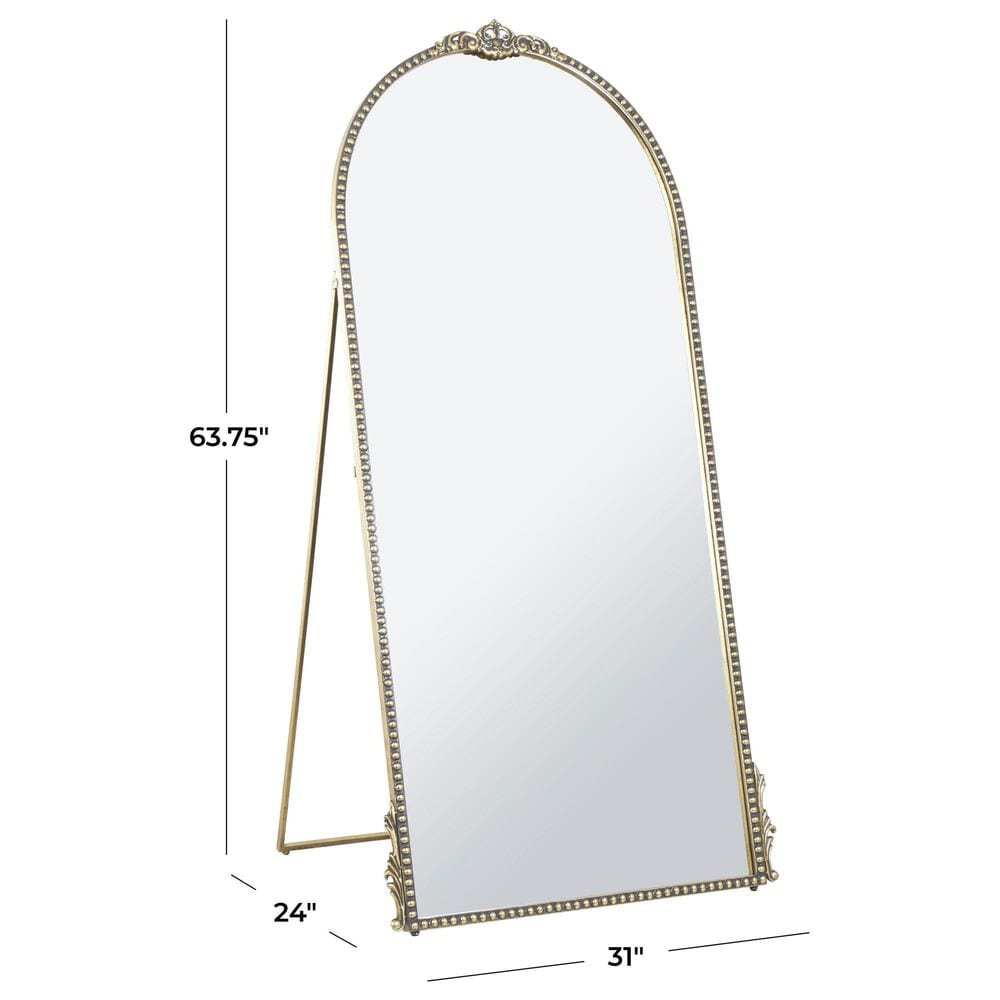 Maple and Jade 64" Fleur De Lis Ornate Floor Mirror with Easel in Gold, , large