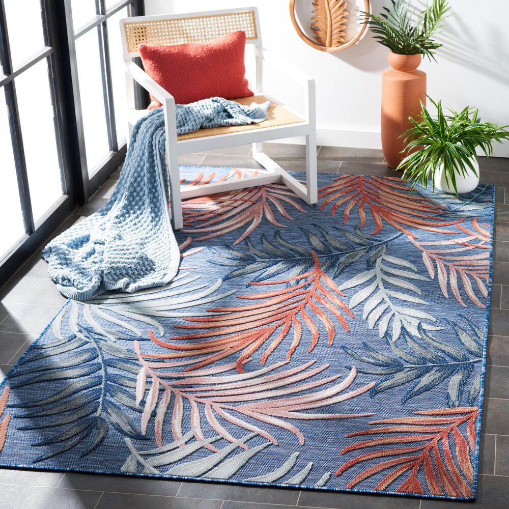 Safavieh Cabana CBN458M 4&#39; x 6&#39; Blue and Rust Indoor/Outdoor Area Performance Rug, , large