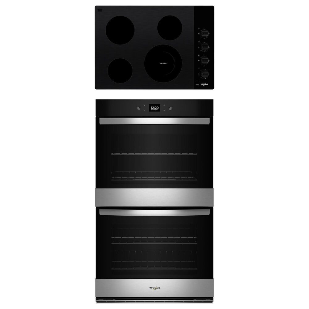 Whirlpool 2-Piece Kitchen Package with 10 Cu. Ft. Double Wall Oven and Electric Cooktop in Fingerprint Resistant Stainless Steel and Black, , large