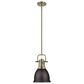 Golden Lighting Duncan 1-Light Small Pendant with Rod and Rubbed Bronze Shade in Aged Brass, , large