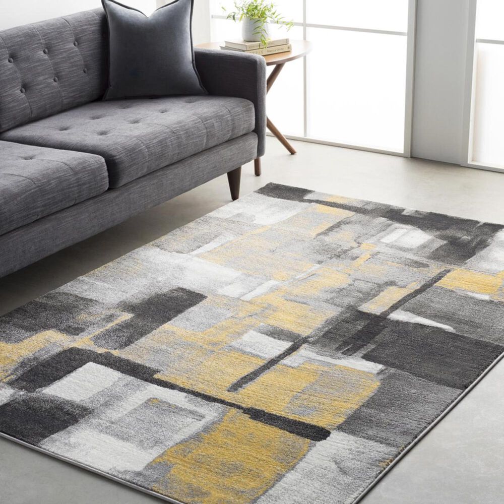 Surya Pepin PEI-1020 5&#39;3&quot; x 7&#39;6&quot; Black, Medium Gray and Mustard Area Rug, , large