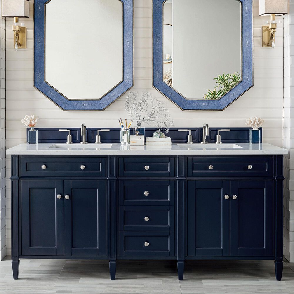 James Martin Vanities Brittany 72&quot; Double Bathroom Vanity in Victory Blue with 3 cm Eternal Jasmine Pearl Quartz Top and Rectangle Sinks, , large