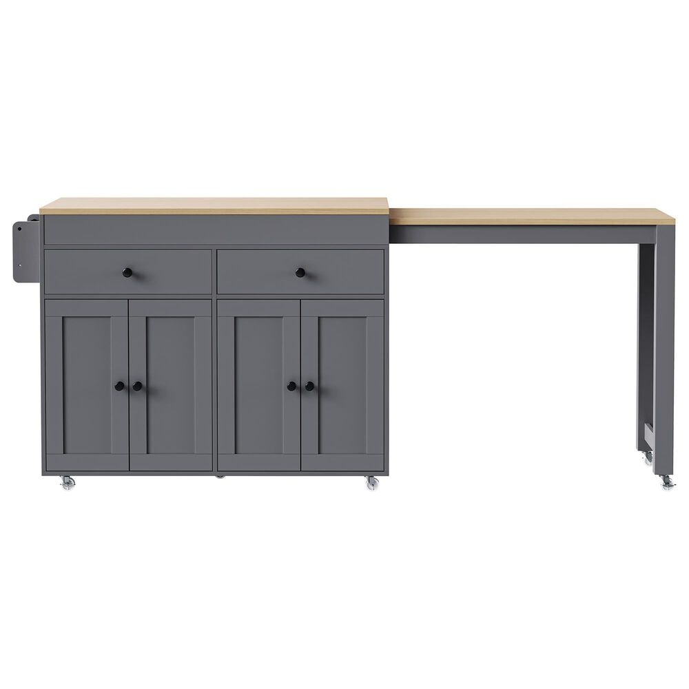 HOMLUX 75" Kitchen Island with Extendable Dining Table in Grey, , large