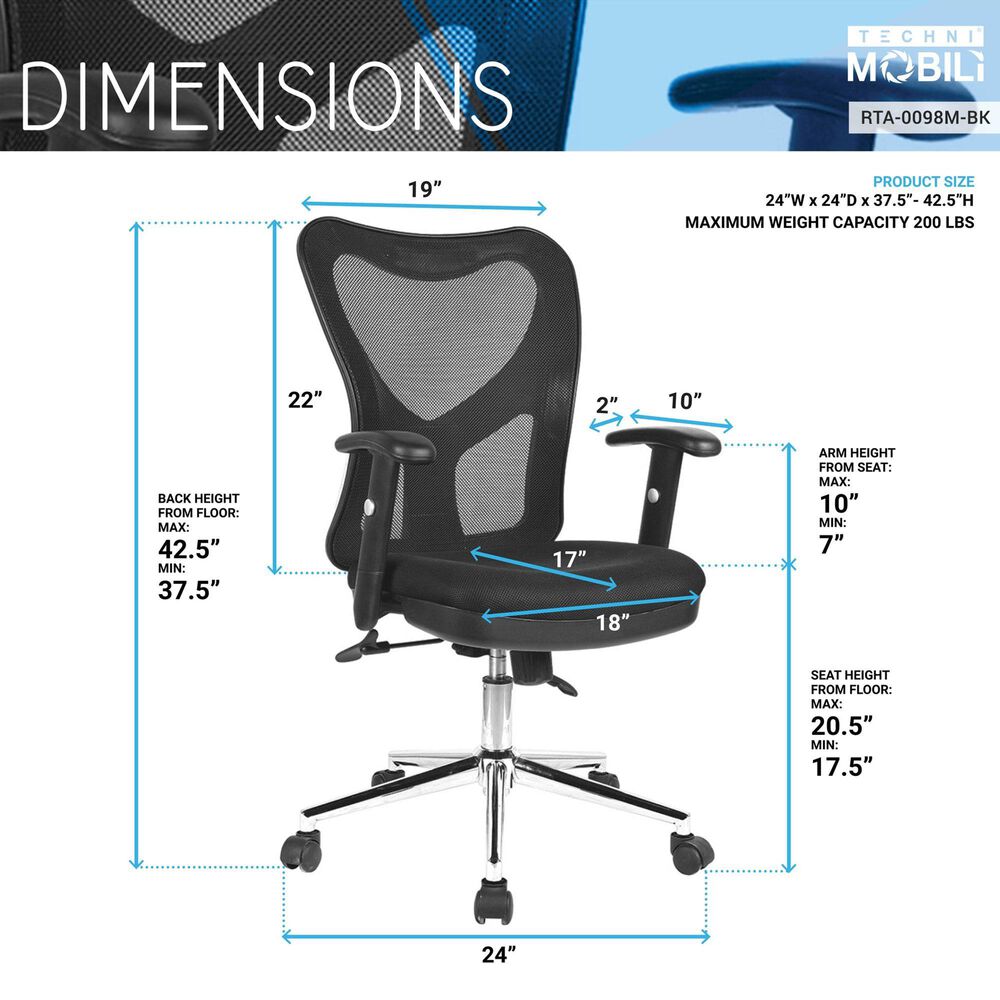 Rta Products Llc High Back Mesh Office Chair With Chrome Base in Black, , large