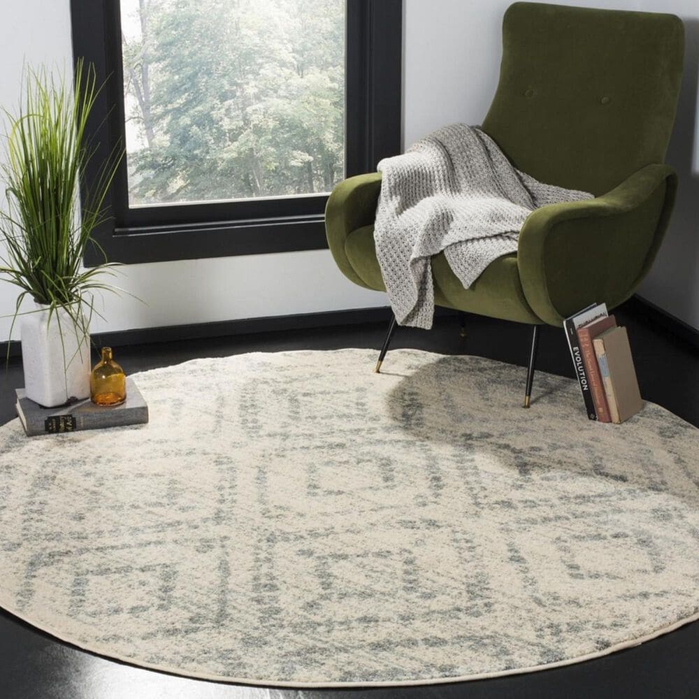 Safavieh Adirondack ADR131T-8R 8' Round Ivory and Light Blue Area Rug, , large