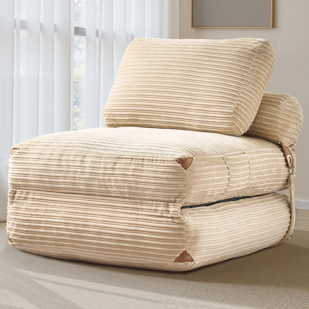 HOMLUX Convertible Sleeper Chair with Pillow and Back Support in Beige, , large