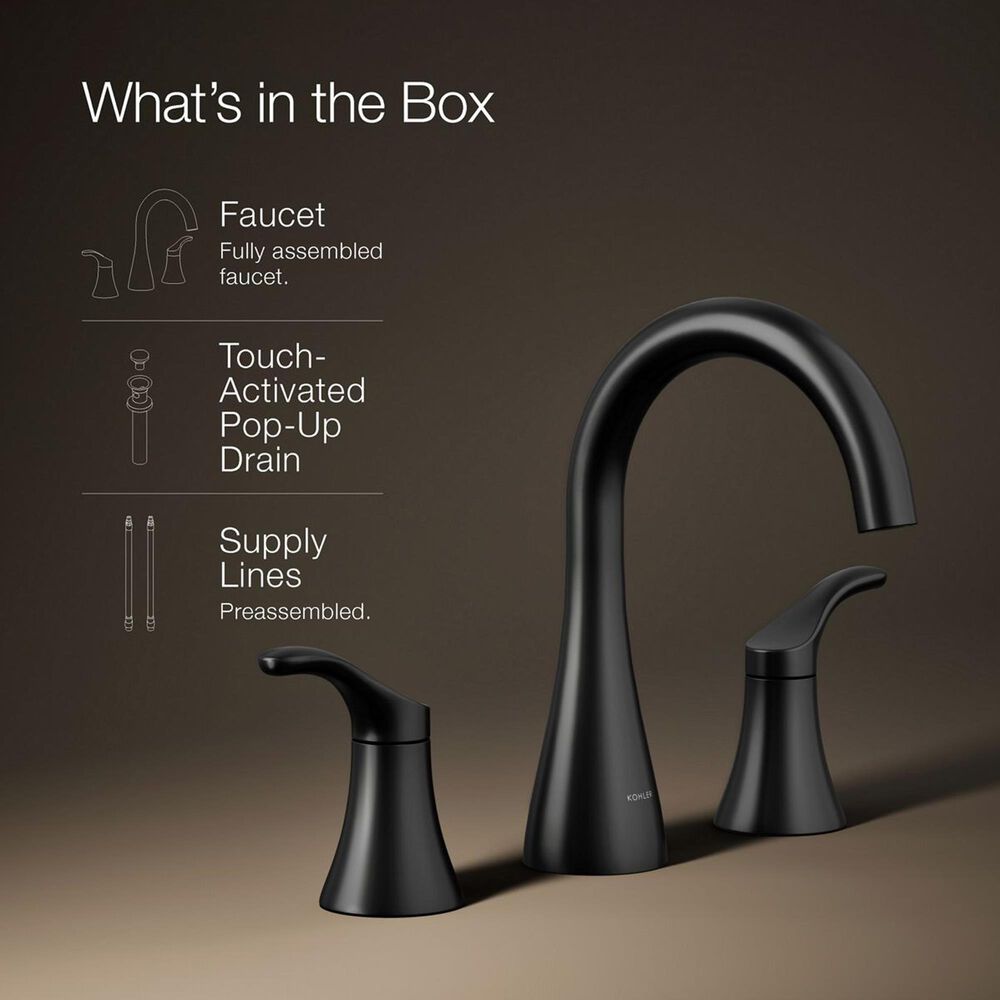 Kohler Simplice Widespread Bathroom Sink Faucet in Matte Black, , large