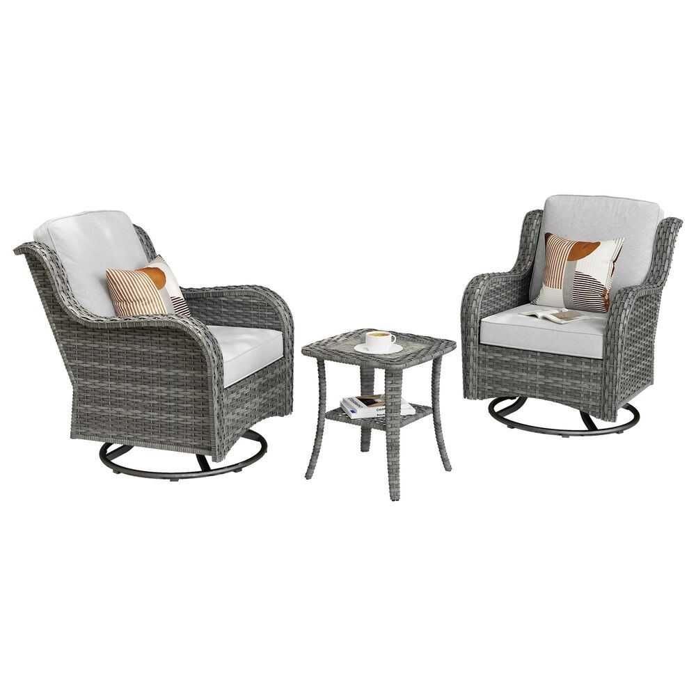HOMLUX 3-Piece Patio Conversation Set with Swivel Chairs in Grey, , large