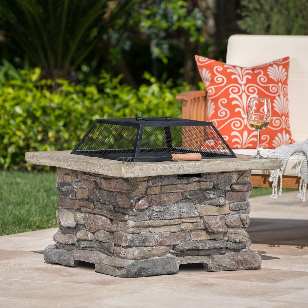 Hearth and Haven Outdoor Fire Pit with Mesh Cover in Stone Gray, , large