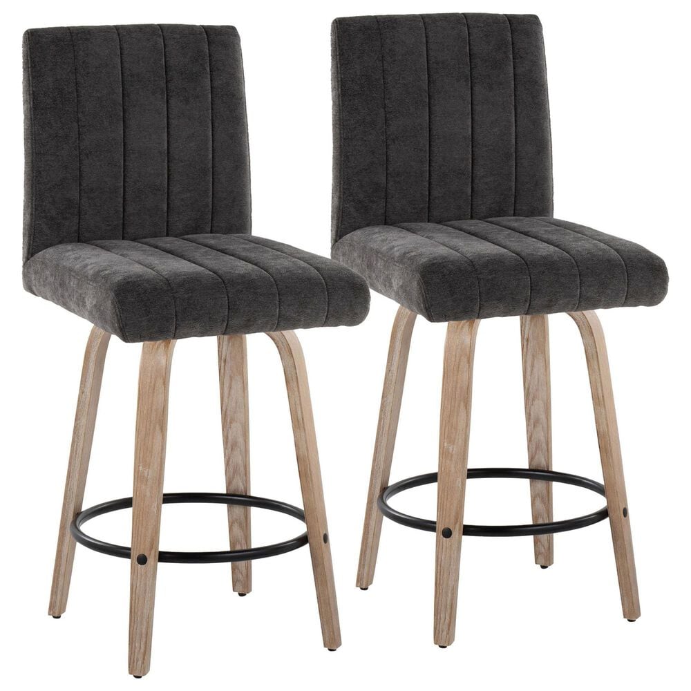 LumiSource Hank Swivel Counter Stool with Black Fabric Upholstery in Whitewashed and Black (Set of 2), , large