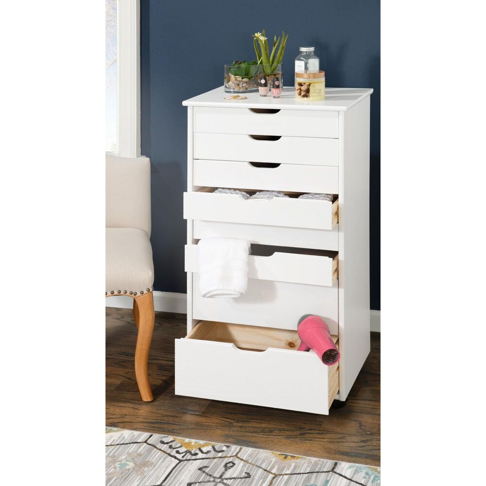 Linon Home Decor Cary 8-Drawer Rolling Cart in White Wash, , large
