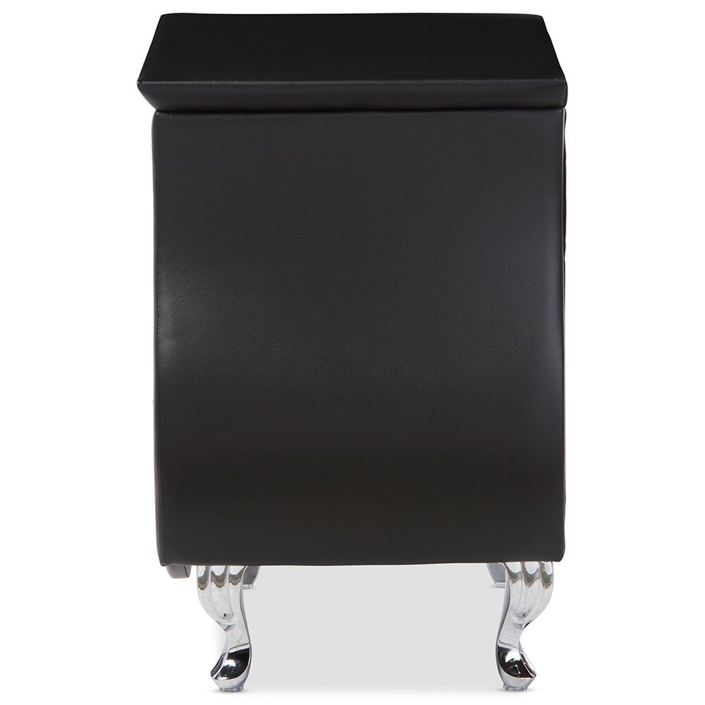Baxton Studio Erin 2-Drawer Nightstand with Black Faux Leather Upholstery in Chrome, , large