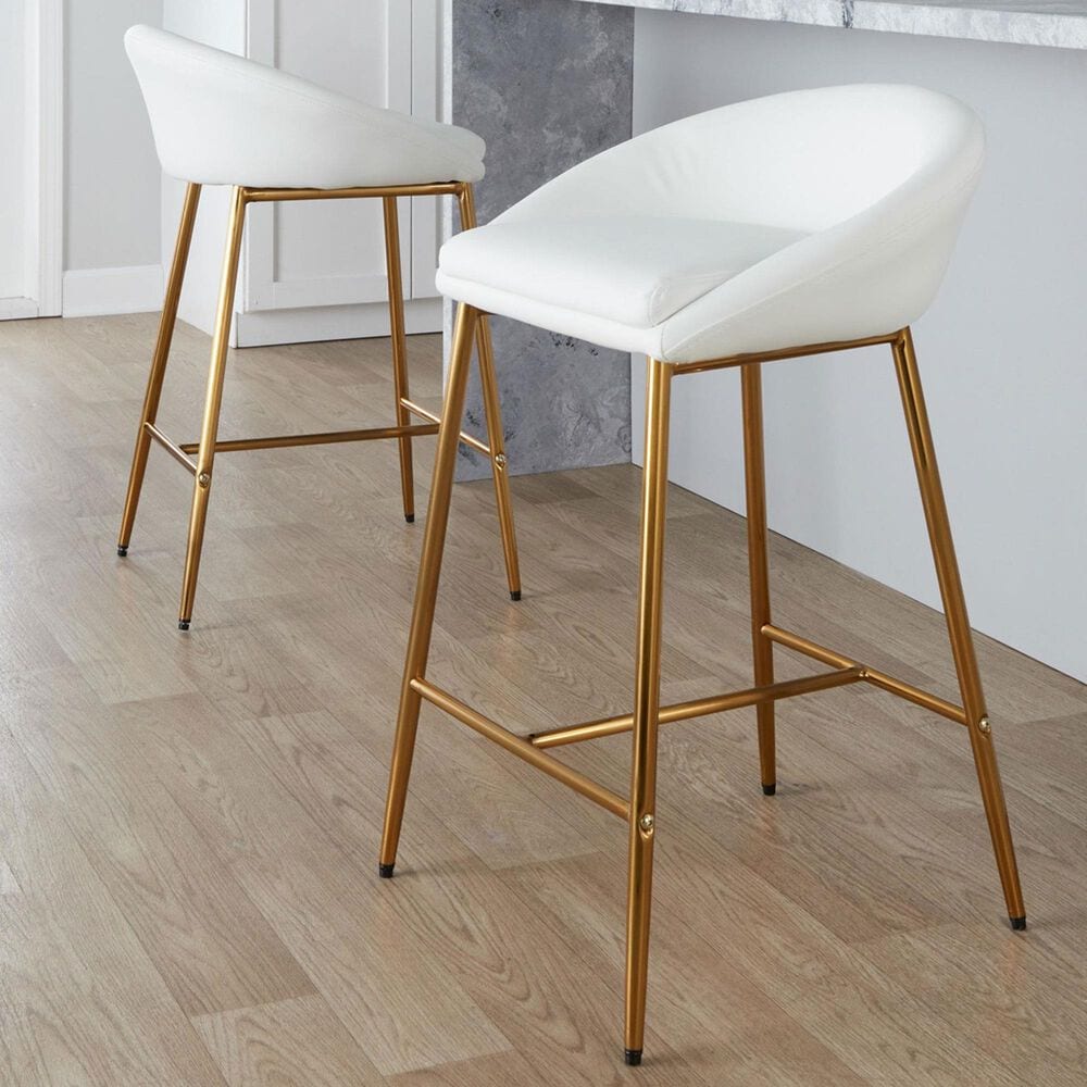 LumiSource Matisse Counter Stool with White Cushion in Gold &#40;Set of 2&#41;, , large