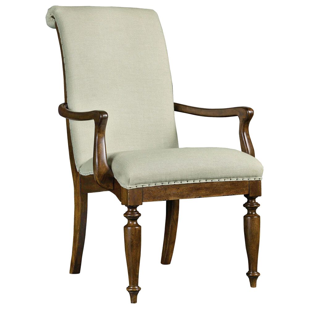Hooker Furniture Archivist Upholstered Arm Chair with Beige Cushion in Pecky Pecan, , large