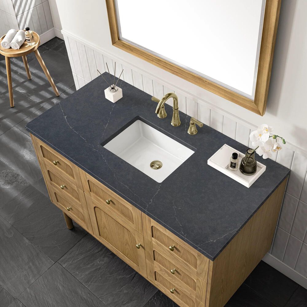 James Martin Vanities Laurent 48&quot; Single Bathroom Vanity in Light Natural Oak with 3 cm Charcoal Soapstone Quartz Top and Rectangular Sink, , large