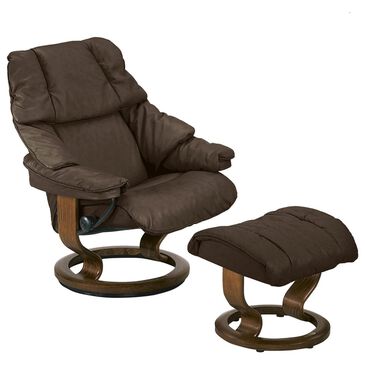 Stressless Stressless Reno Small Chair and Ottoman in Paloma Chocolate and Teak, , large