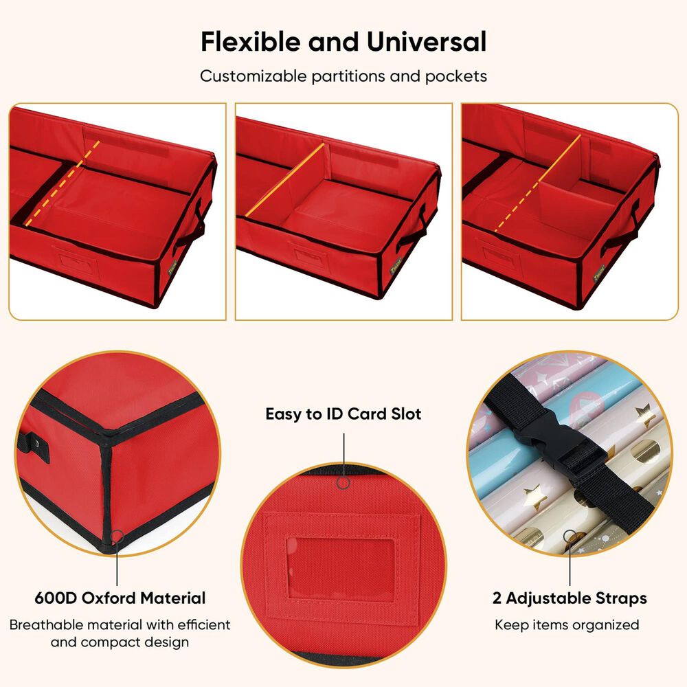 HOMLUX 40" Christmas Wrapping Paper Storage Organizer in Red, , large
