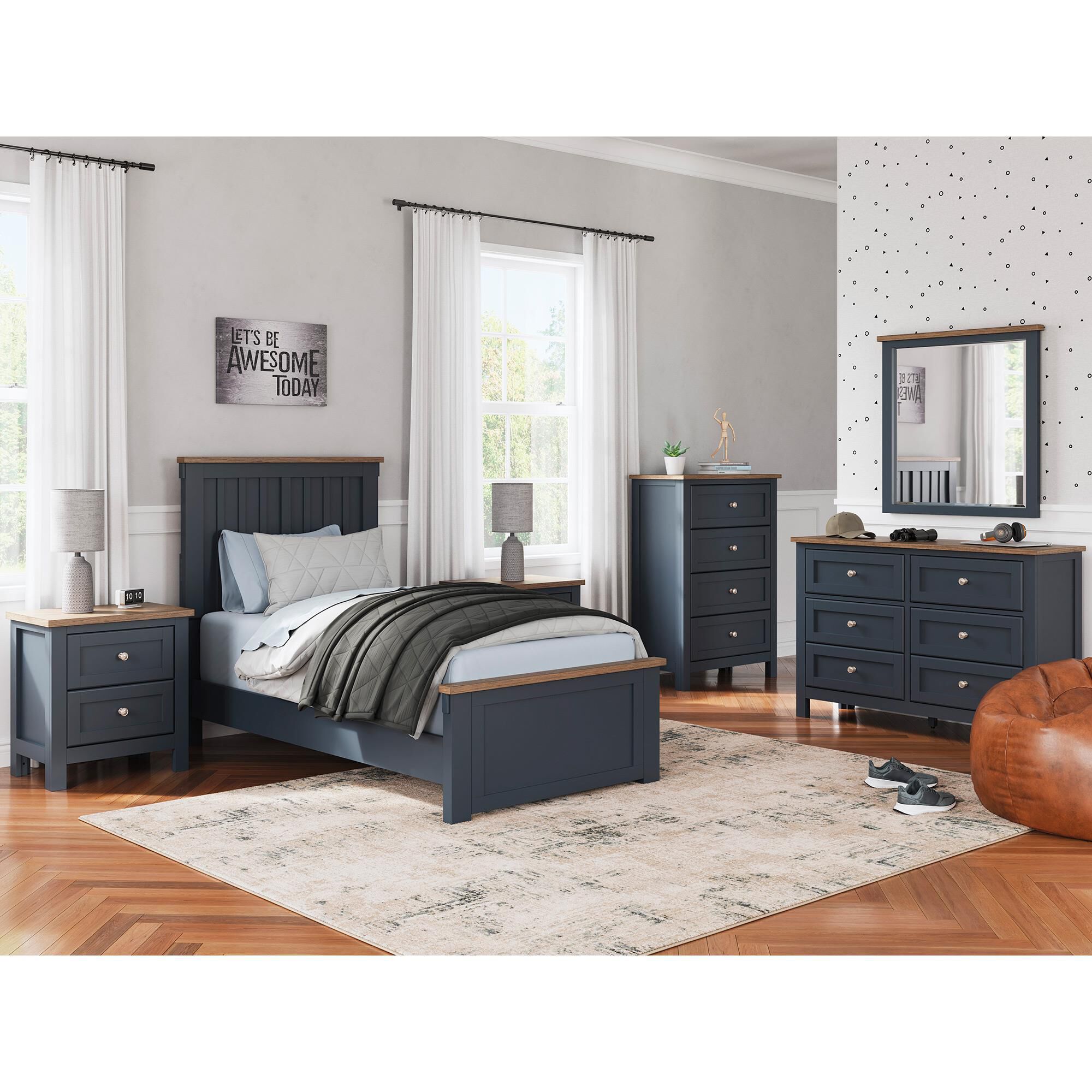 Ashley Landocken Twin Panel Bed in Brown and Blue