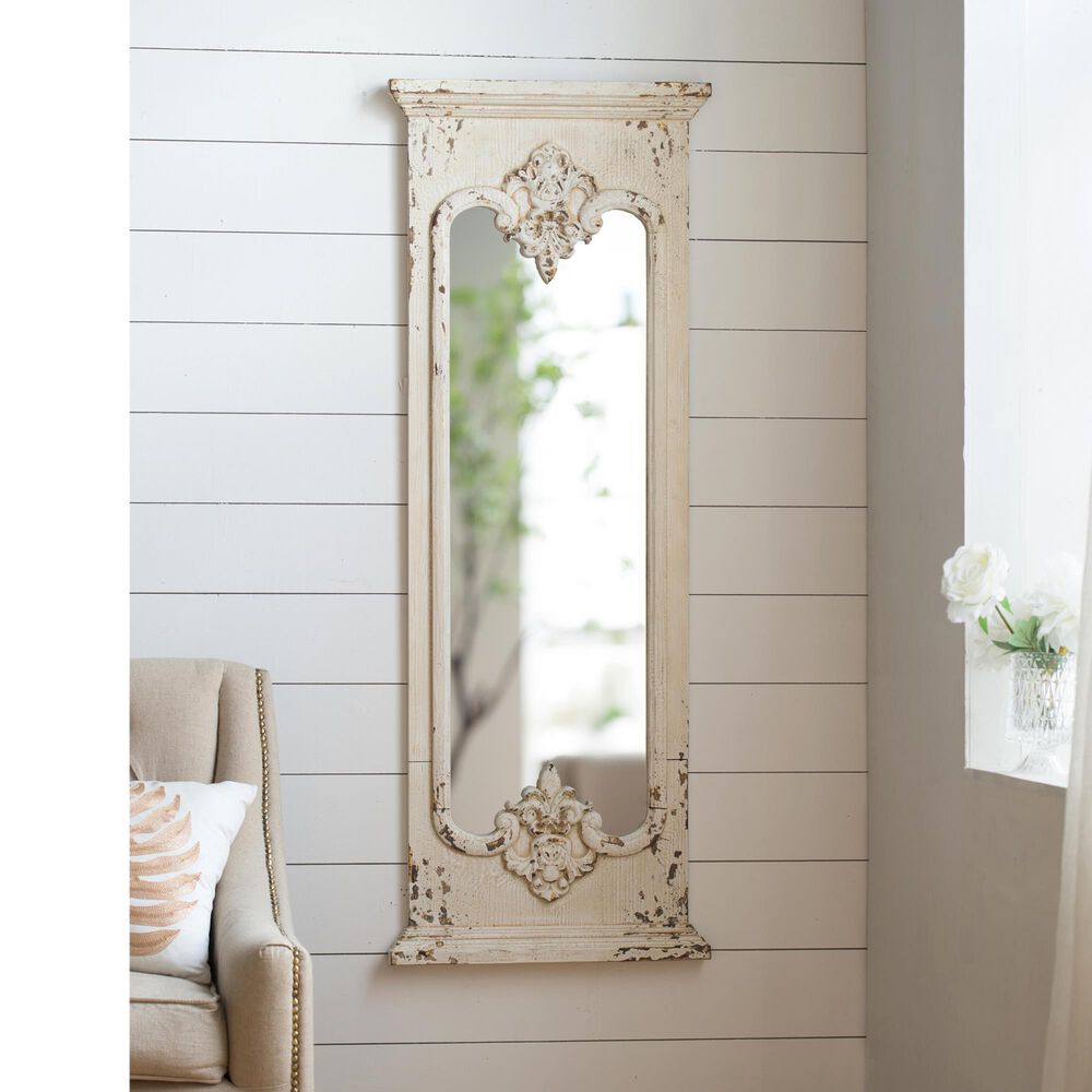 Hearth and Haven Full Length Wall Mirror with Solid Wood Frame in White, , large