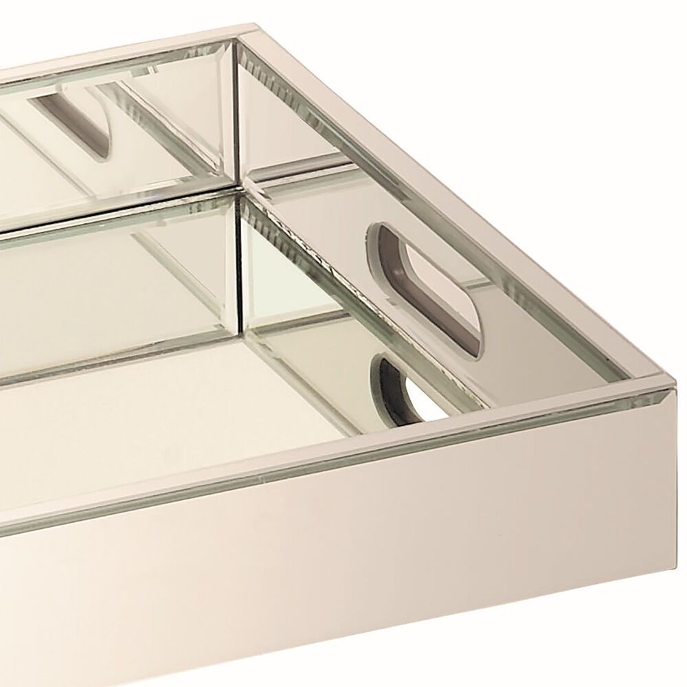 Maple and Jade U Select Wooden Rectangle Mirrored Tray in Silver, , large