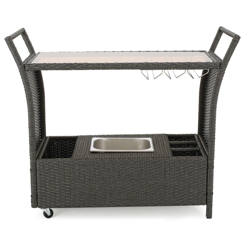 Hearth and Haven Bar Cart with Glass Top in Gray with Ice Tray, , large