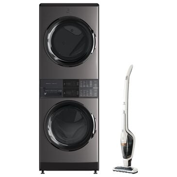 Electrolux 600 Series 4.5 Cu. Ft. Washer and 8 Cu. Ft. Electric Dryer Stack Laundry with Satin White Ergorapido Vacuum in Titanium, , large