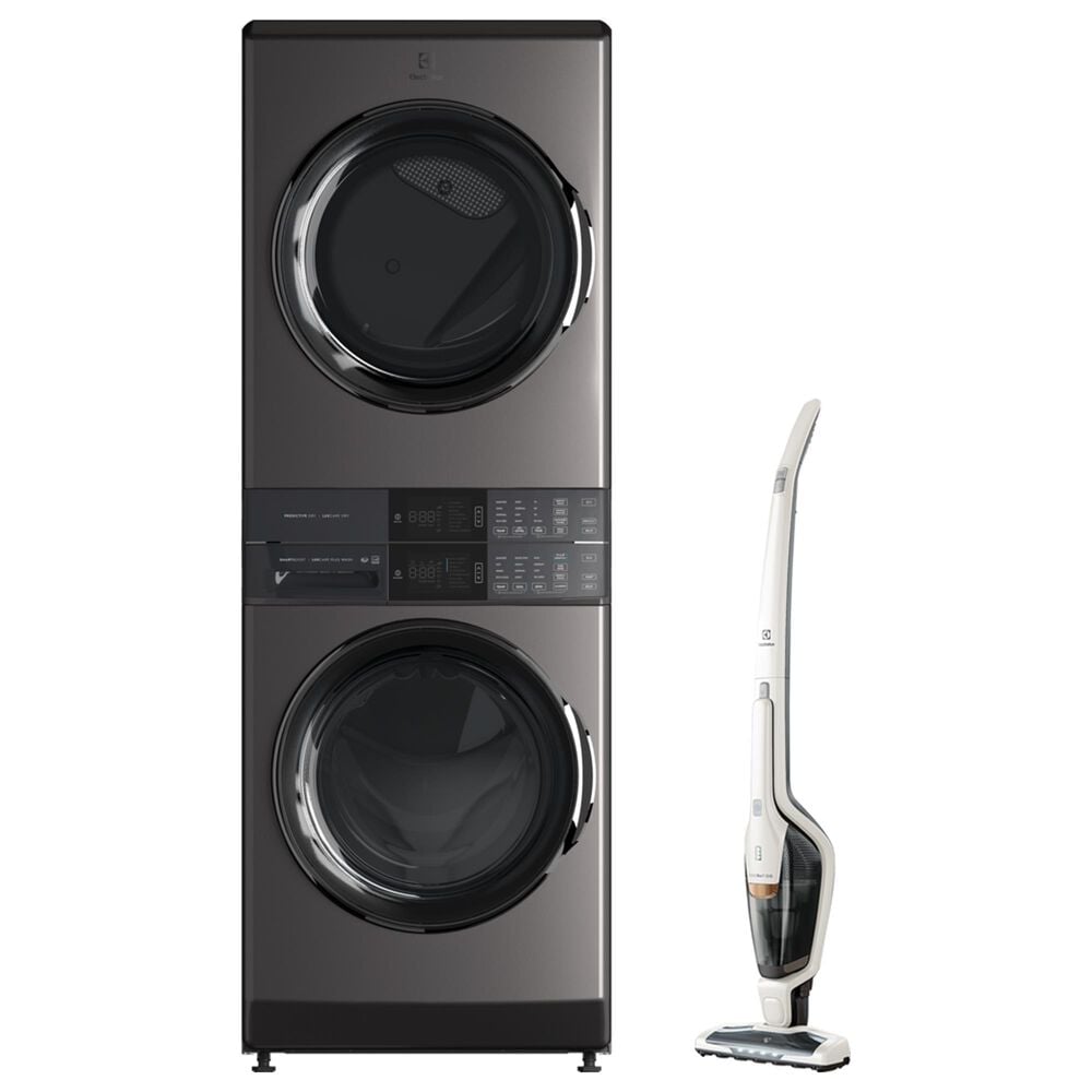 Electrolux 600 Series 4.5 Cu. Ft. Washer and 8 Cu. Ft. Electric Dryer Stack Laundry with Satin White Ergorapido Vacuum in Titanium, , large