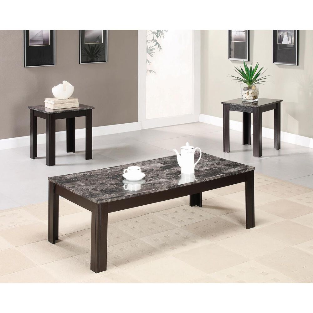 Pacific Landing 3-Piece Faux Marble Table Set in Black, , large