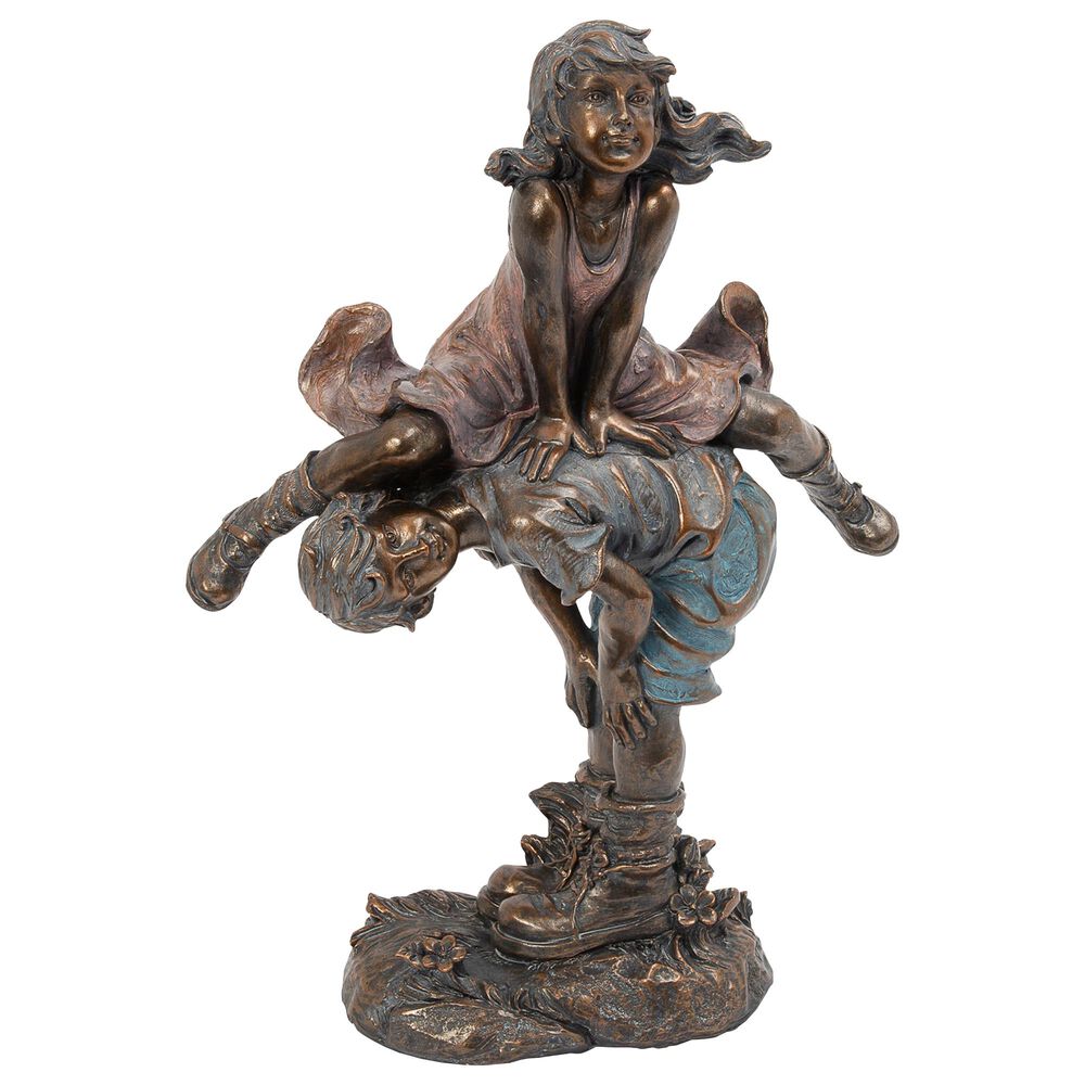 The Gerson Company 23.4" Boy and Girl Play Statue in Brown, , large