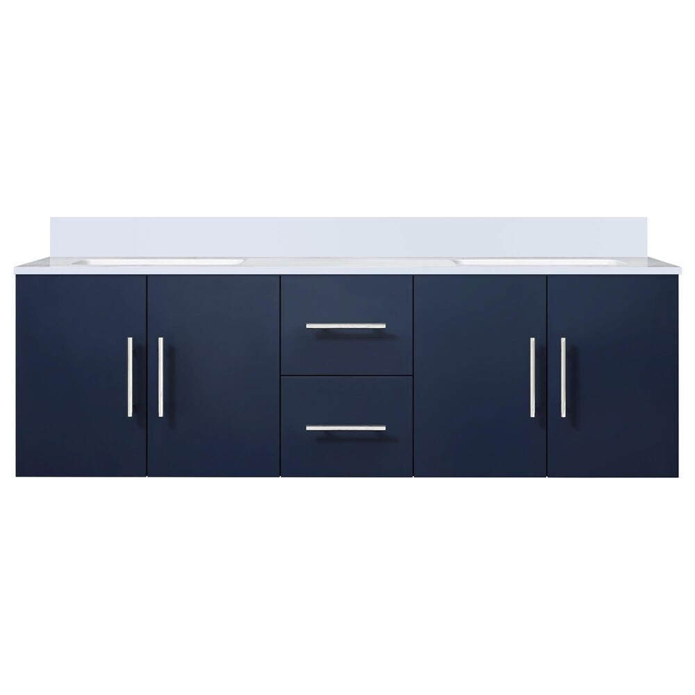 Lexora Home Geneva 60&quot; Double Bathroom Vanity in Navy Blue with 2 cm White Quartz Top and Rectangular Sinks, , large
