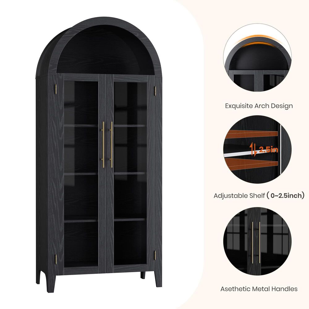 GARVEE 63" Arched Kitchen Pantry Cabinet in Black, , large