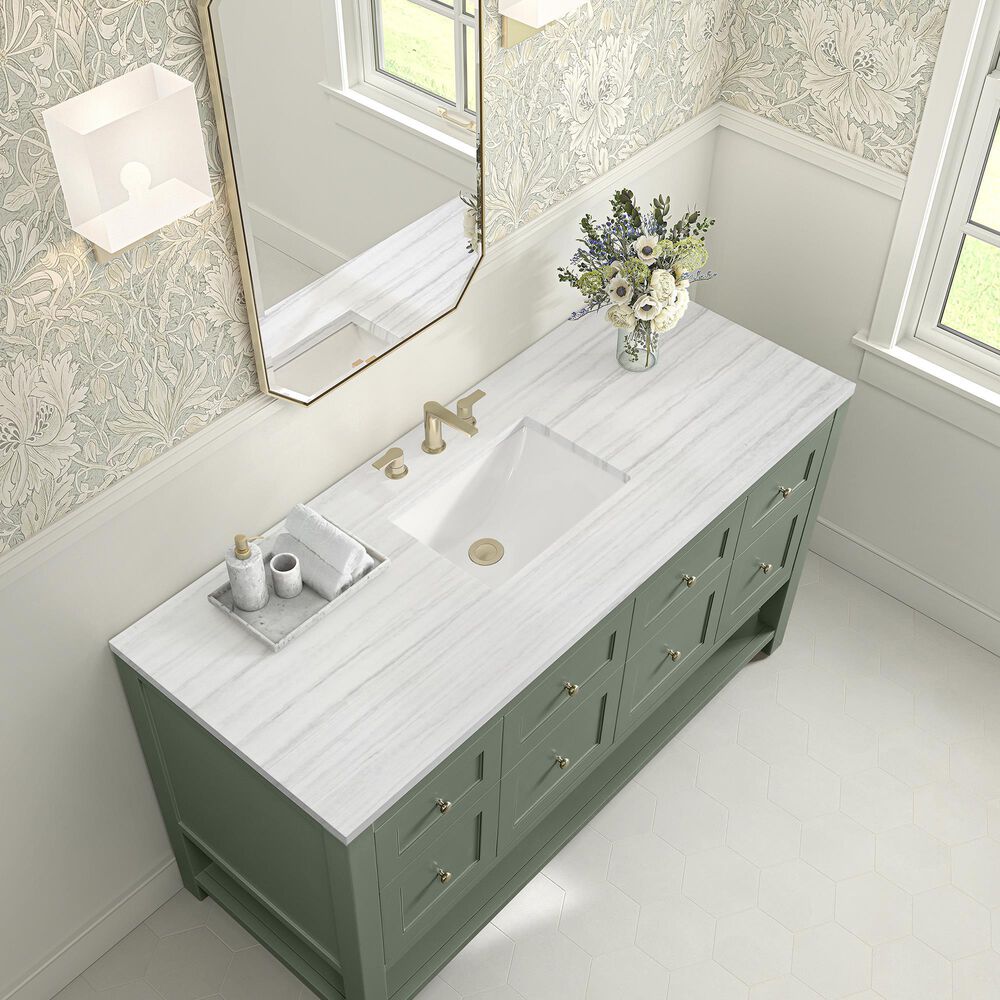 James Martin Vanities Breckenridge 60&quot; Single Bathroom Vanity in Smokey Celadon with 3 cm Arctic Fall Solid Surface Top and Rectangular Sink, , large