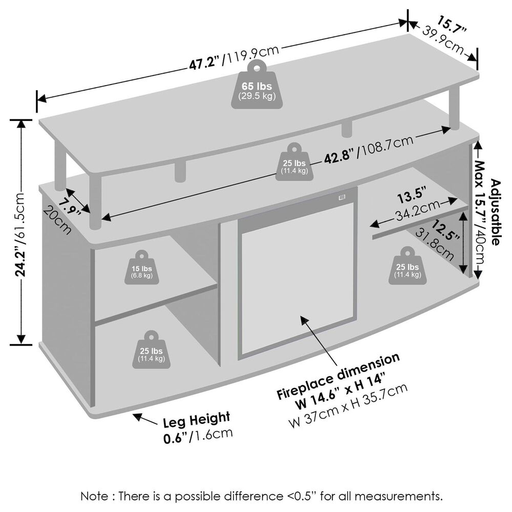 HOMLUX 47" TV Stand with No Heat Electric Fireplace in Americano and Black, , large