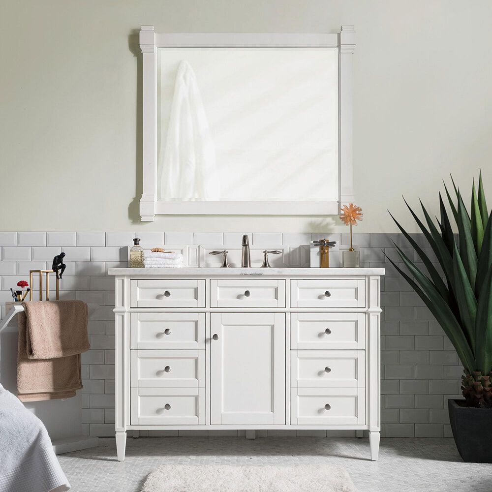 James Martin Vanities Brittany 48&quot; Single Bathroom Vanity in Bright White with 3 cm Arctic Fall Solid Surface Top and Rectangle Sink, , large