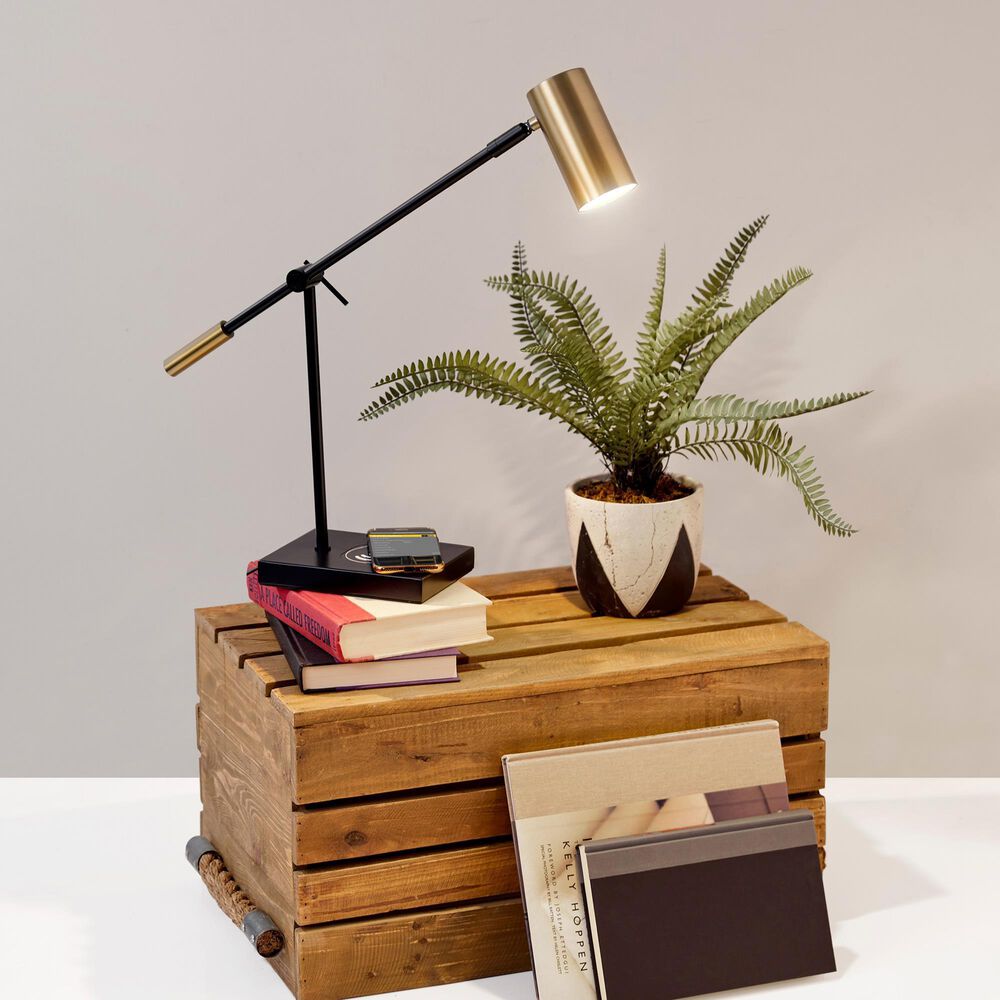 Adesso Collette LED Desk Lamp with Wireless Charging + USB in Antique Brass, , large