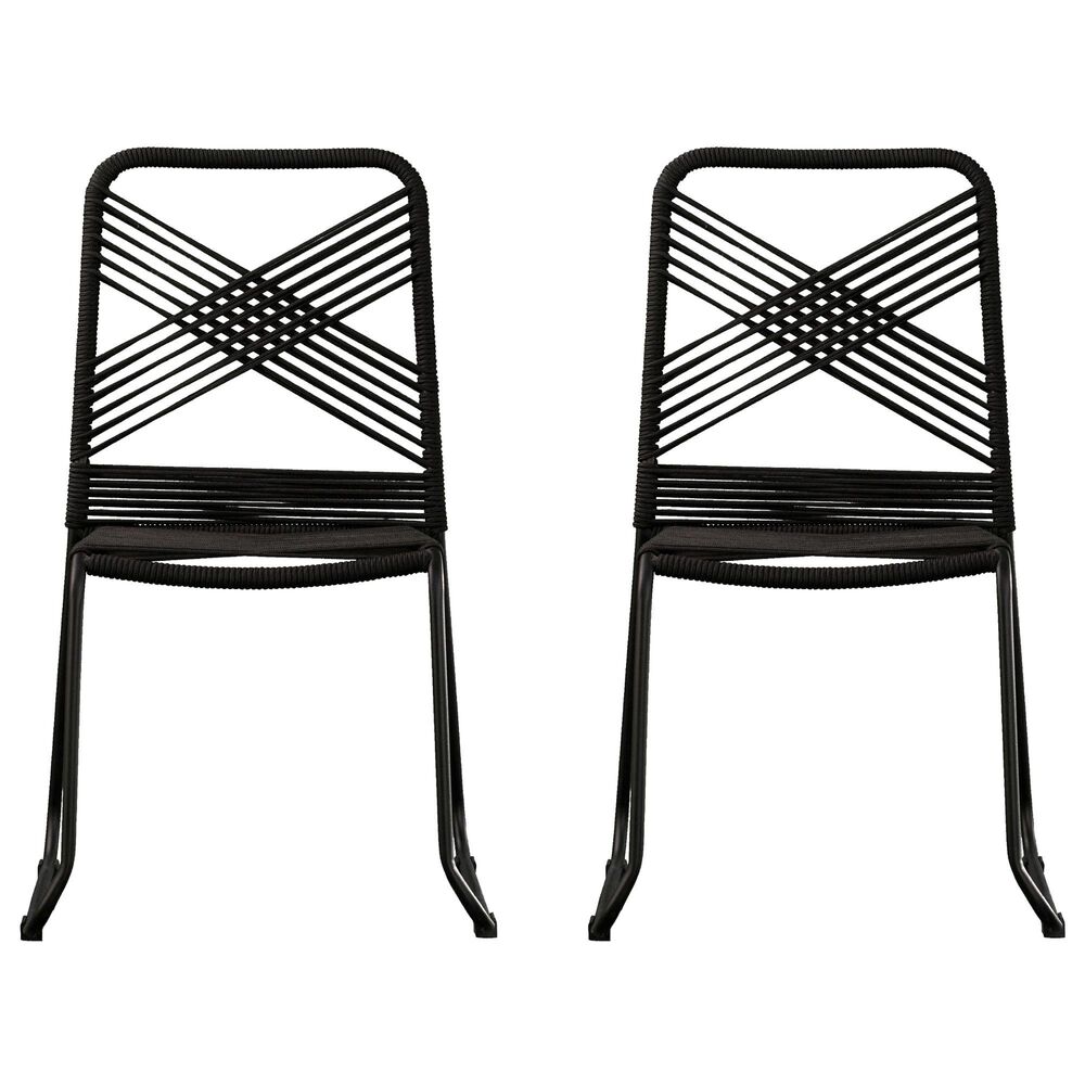 Southern Enterprises Padko Outdoor Rope Chair in Black &#40;Set of 2&#41;, , large